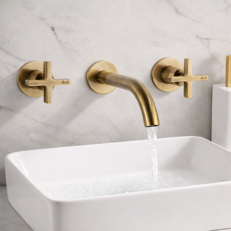 Abode Serenitie Wall Mounted Basin/Bath Mixer - Antique Brass Bathroom Taps