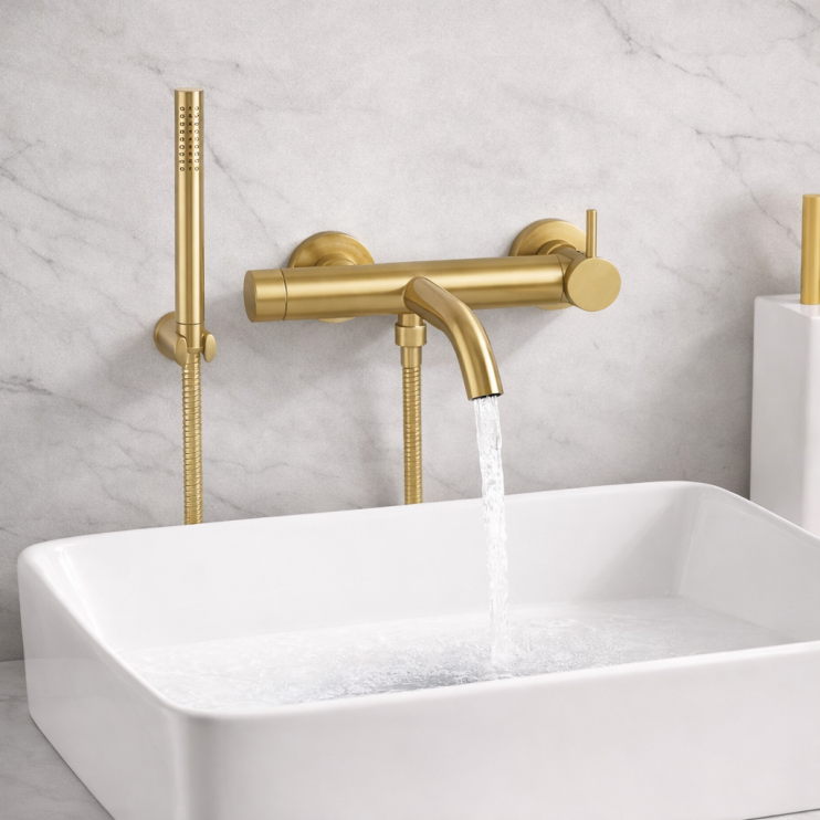 Vema Tiber Wall Mounted Bath/Shower Mixer - Brushed Brass
