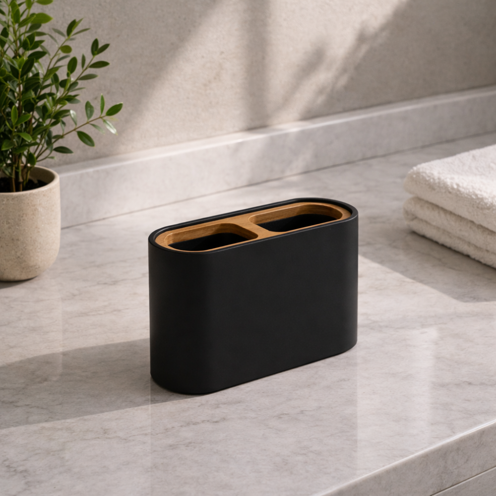 Ninfea Freestanding Accessories 1398-14 Origins Living Ninfea Tumbler - Black/Bamboo 1398-14