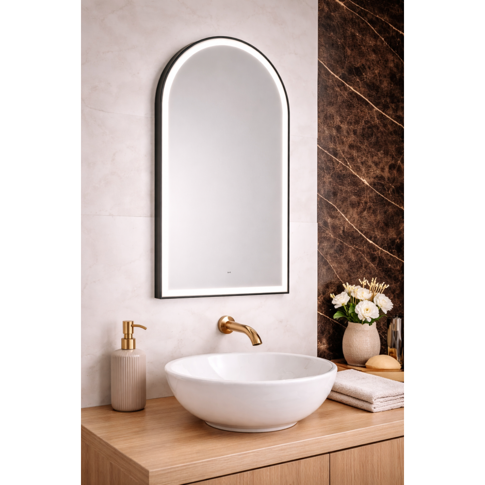 Origins Living Lomax Light Arch Mirror 50 Black - 50x100cm LML-01R051-BK Illuminated Bathroom Mirror