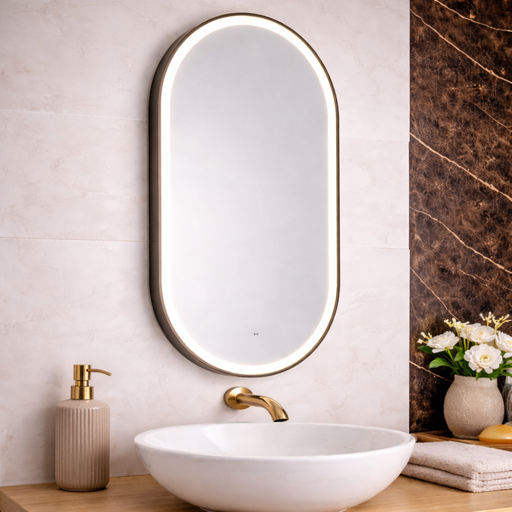 Origins Living Lomax Light Capsule Mirror 40 Black - 40x80cm LML-01C048-BK Illuminated Bathroom Mirror