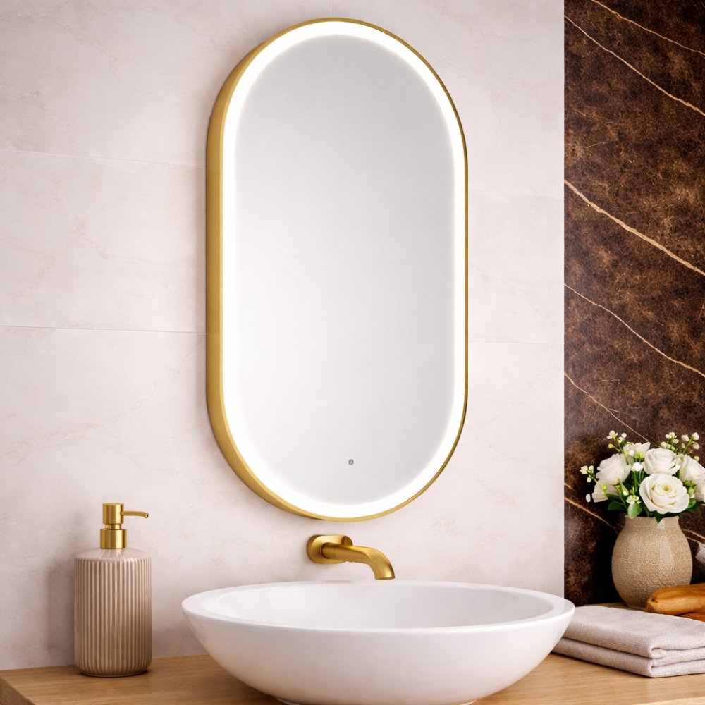 Origins Living Lomax Light Capsule Mirror 40 Brushed Brass - 40x80cm LML-01C048-BB Illuminated Bathroom Mirror