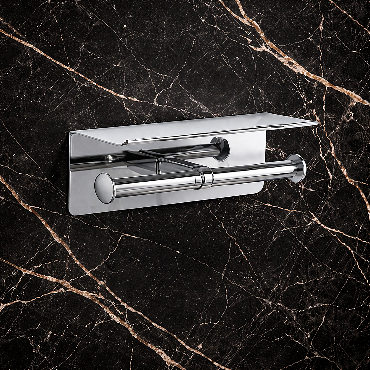 Origins Living G Pro Double Toilet Roll Holder with Shelf - Chrome 2339-13 Bathroom Accessory