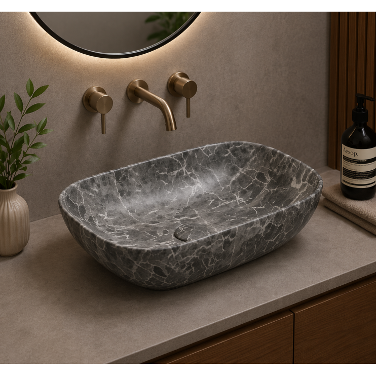Otto 460x330mm Ceramic Washbowl - Grey Marble Effect