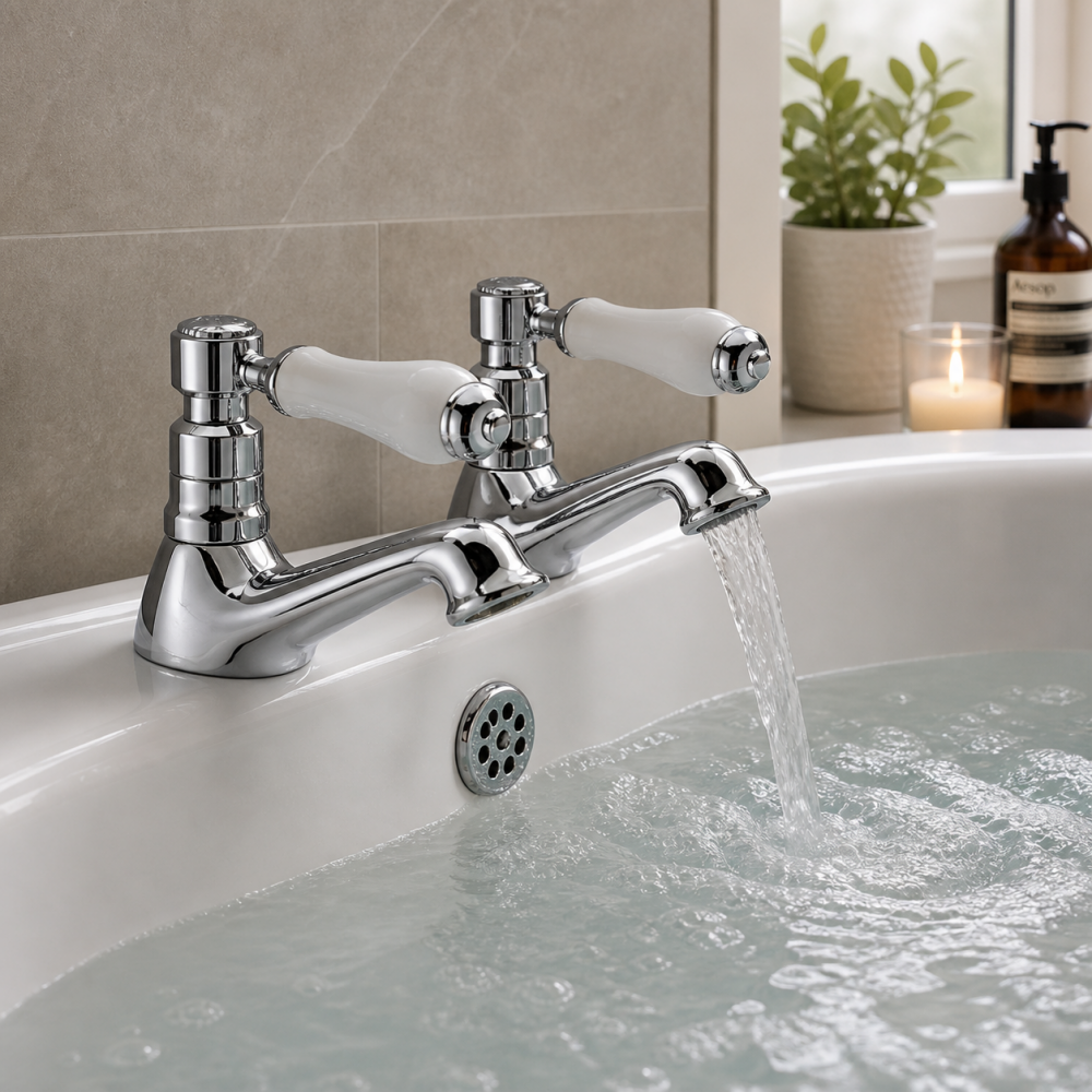 Traditional Bathroom Taps in Chrome DITB2222 Millom Bath Pillar Taps - Chrome