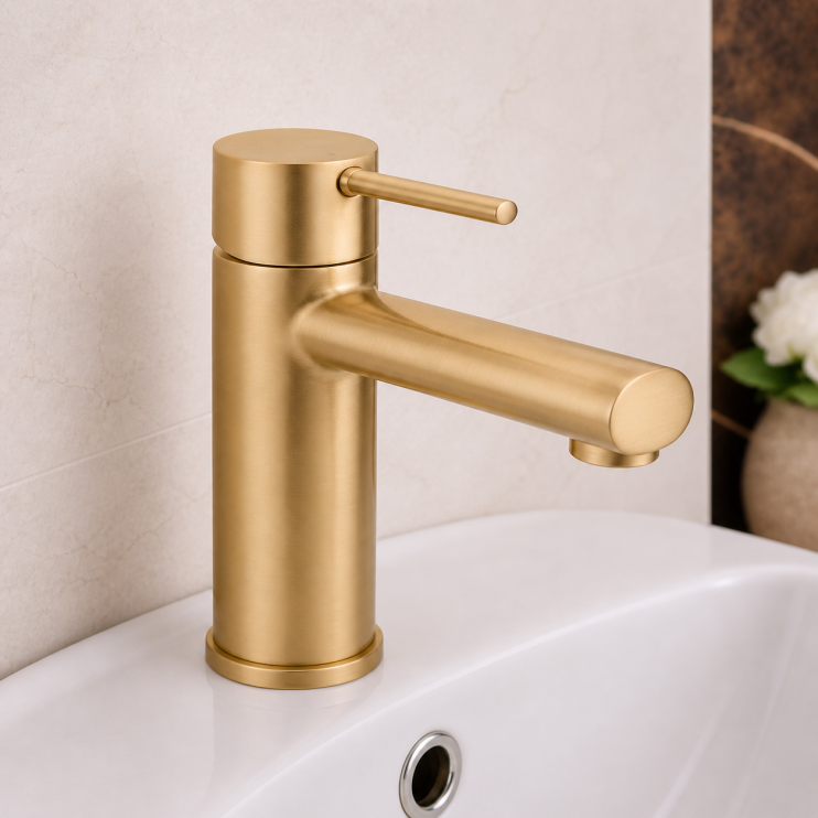 Evola Basin Mixer - Brushed Brass Bathroom Taps