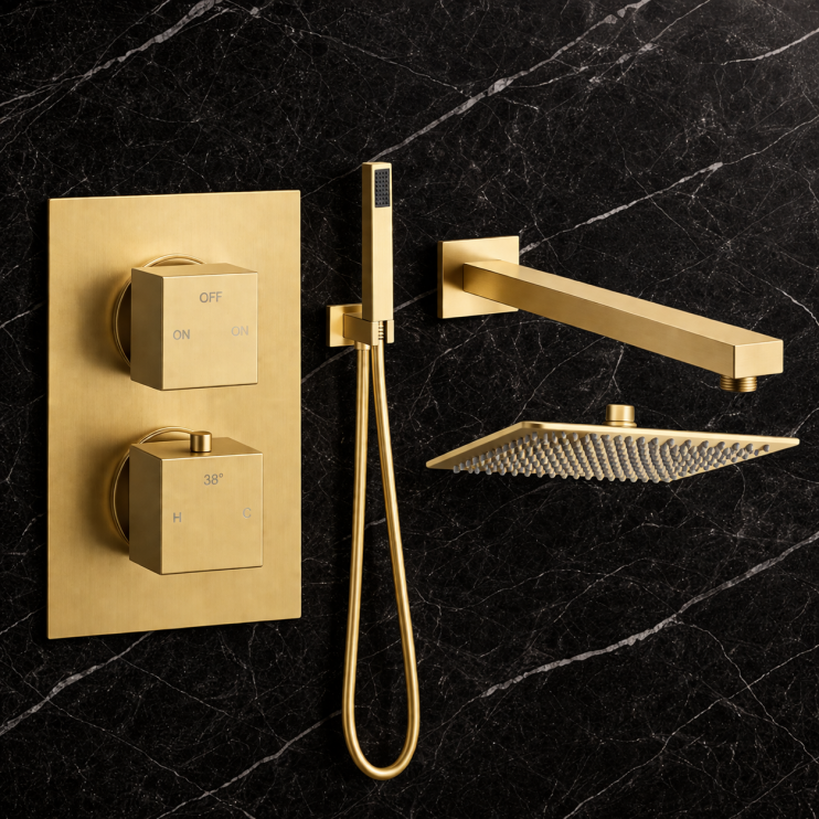 Cosmic Square Shower Valve & Kit Pack 4 - Brushed Brass Cosmic Square Shower Valve & Kit Pack 4 - Brushed Brass