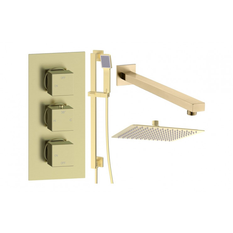 Cosmic Square Shower Valve & Kit Pack 3 - Brushed Brass