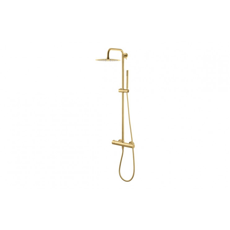 Vema Thermostatic Round Bar Valve w/Fixed Head & Riser - Brushed Brass