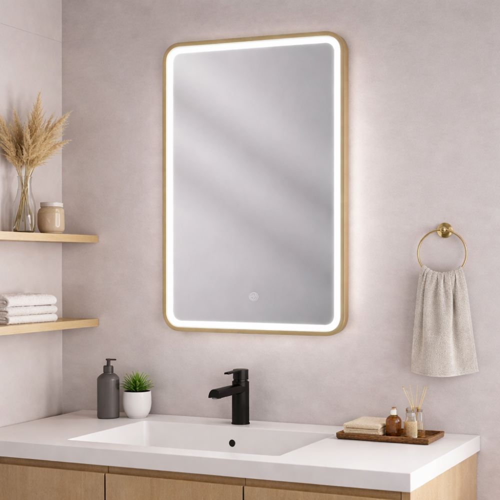Kota 600mm Rectangle Front-Lit LED Mirror - Brushed Bronze
