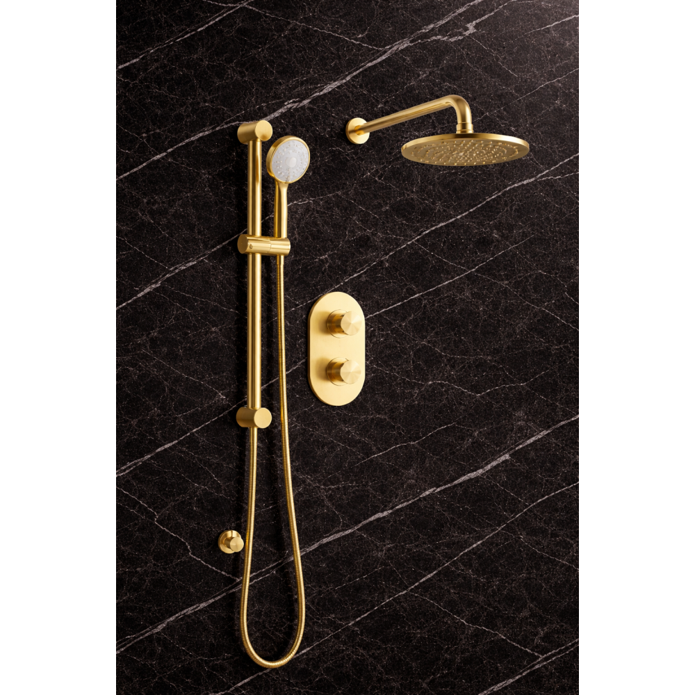 Shower Rail with Round 3 Mode Handset - Brushed Brass
