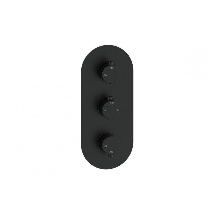 Aurora Thermostatic Two Outlet Triple Shower Valve - Matt Black