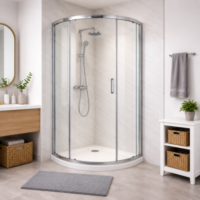 Classix 900mm x 6mm Glass 1 Door Quadrant - Chrome