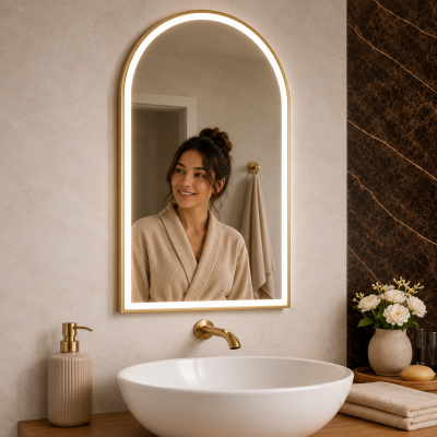 Origins Living Lomax Light Arch Mirror 40 Brushed Brass - 40x80cm LML-01R048-BB Illuminated Bathroom Mirror