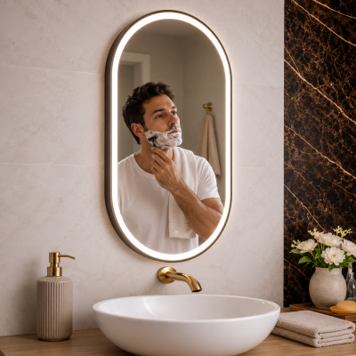 Origins Living Lomax Light Capsule Mirror 50 Black - 50x100cm LML-01C051-BK Illuminated Bathroom Mirror