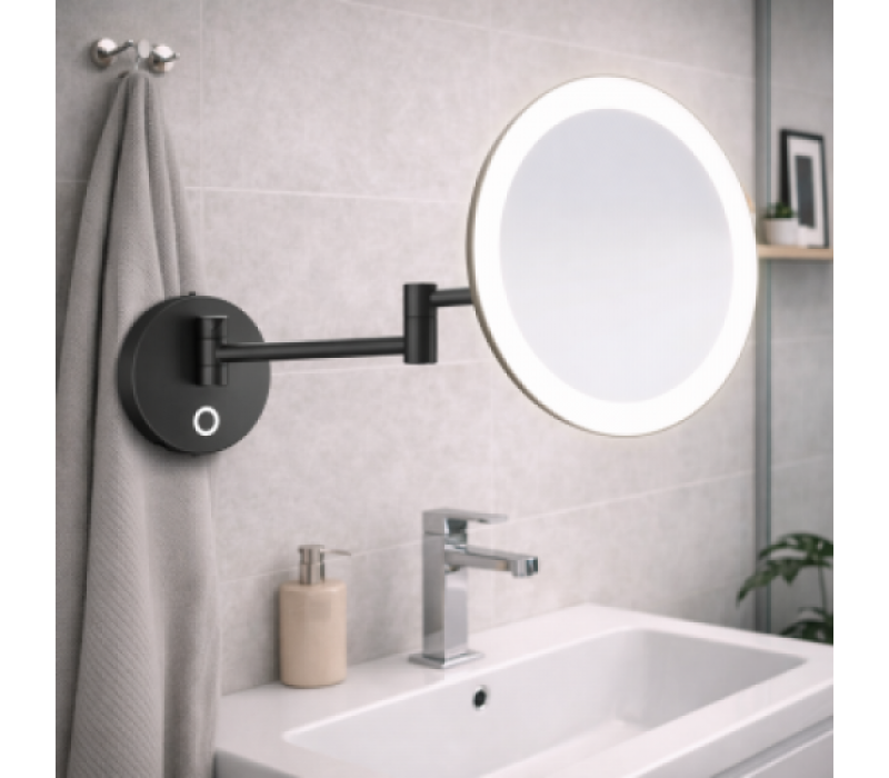 Origins Living Sloane Round LED Magnifying Mirror Black SLN-017302-BK