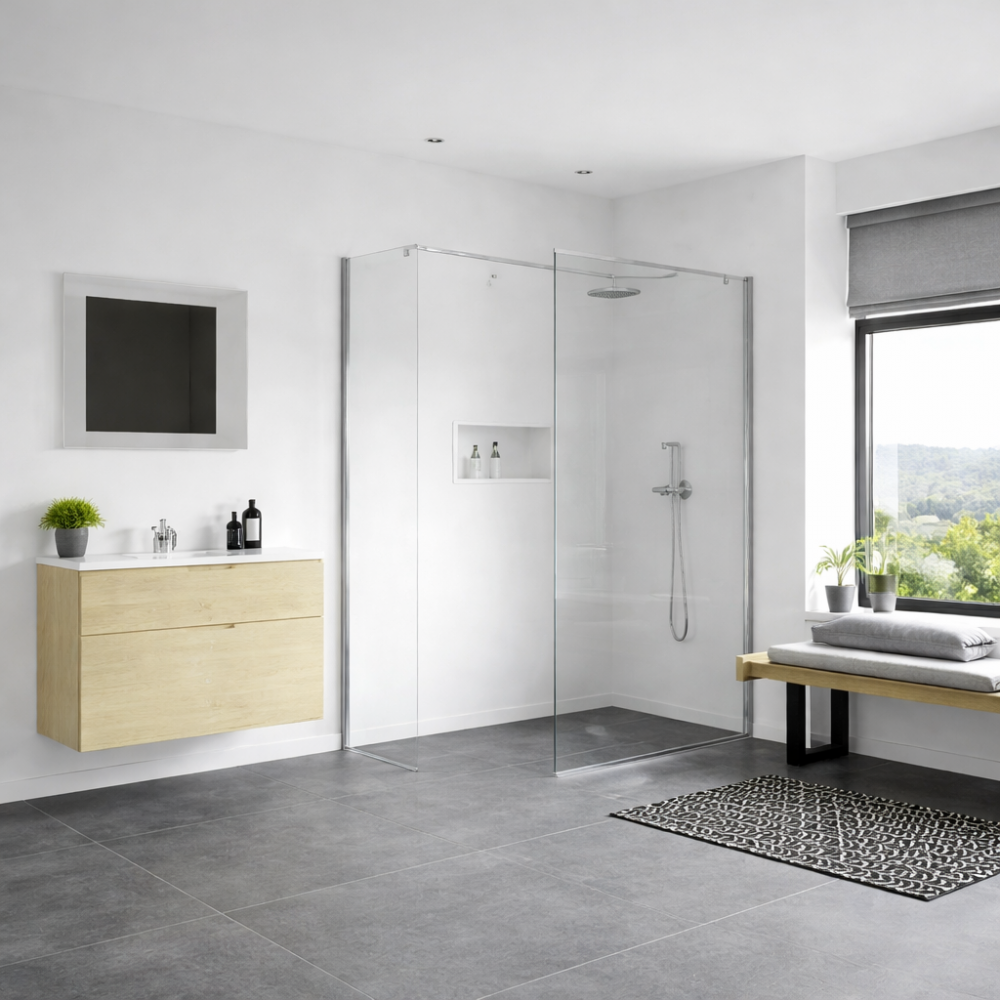 Iconix 800mm 8mm Glass Wetroom Side Panel & Arm - Chrome