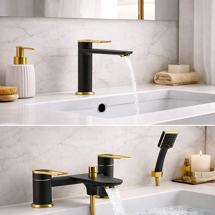 Abode Levarto Tap Set 2 - Matt Black & Brass