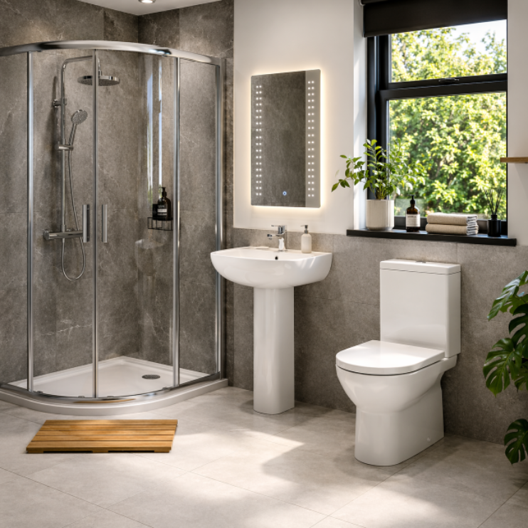 Full Shower Room Suite w/900mm 2 Door Easy-Fit Quadrant & Tray Full Shower Room Suite w/900mm 2 Door Easy-Fit Quadrant & Tray