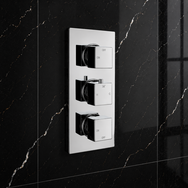 Cosmic Thermostatic Two Outlet Triple Shower Valve - Chrome