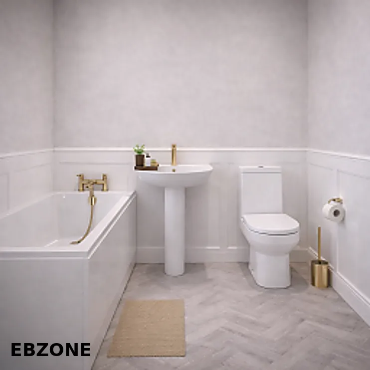 Full Bathroom Suite & Bath with Brushed Brass Taps and Wastes Full Bathroom Suite & Bath with Brushed Brass Taps and Wastes