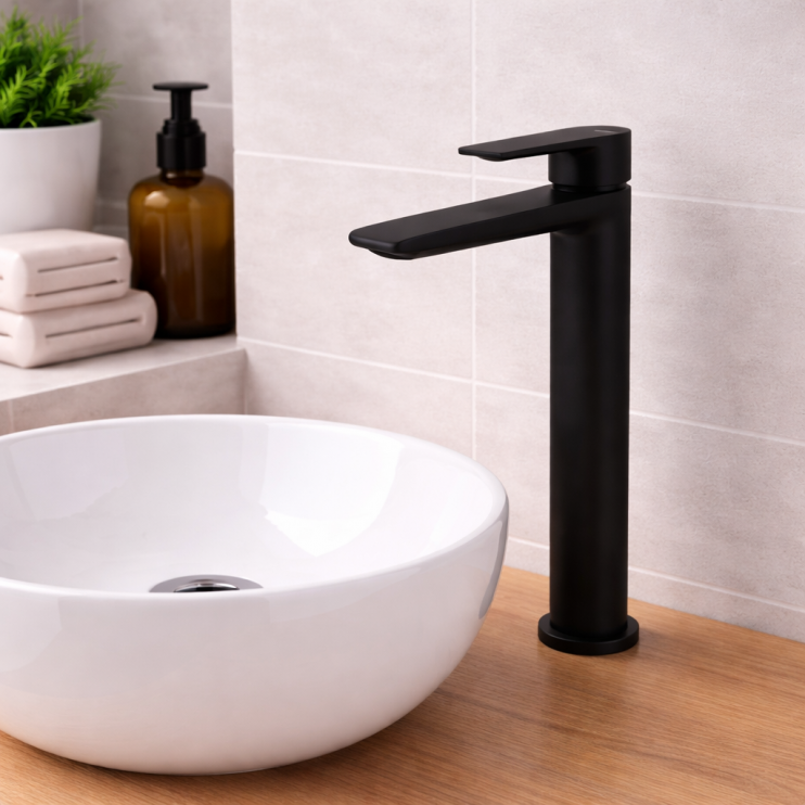 Vema Timea Tall Basin Mixer - Matt Black
