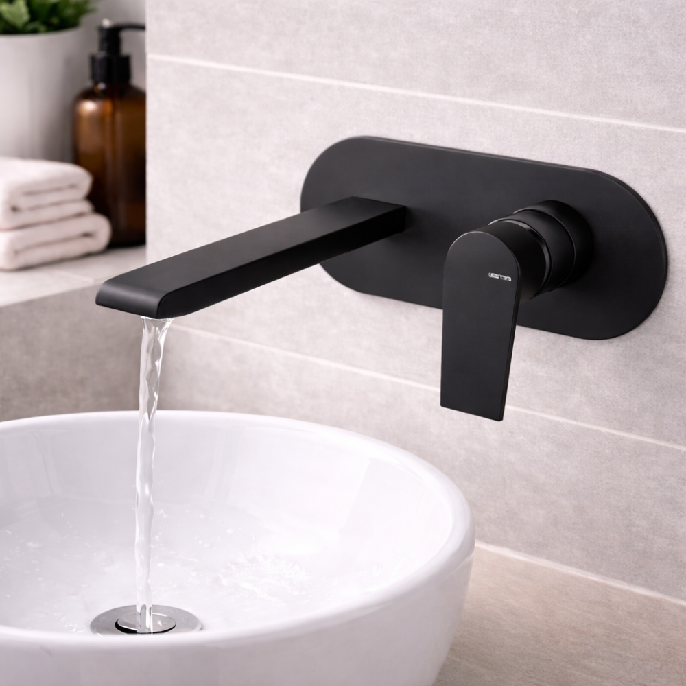 Vema Timea Wall Mounted Basin Mixer - Matt Black
