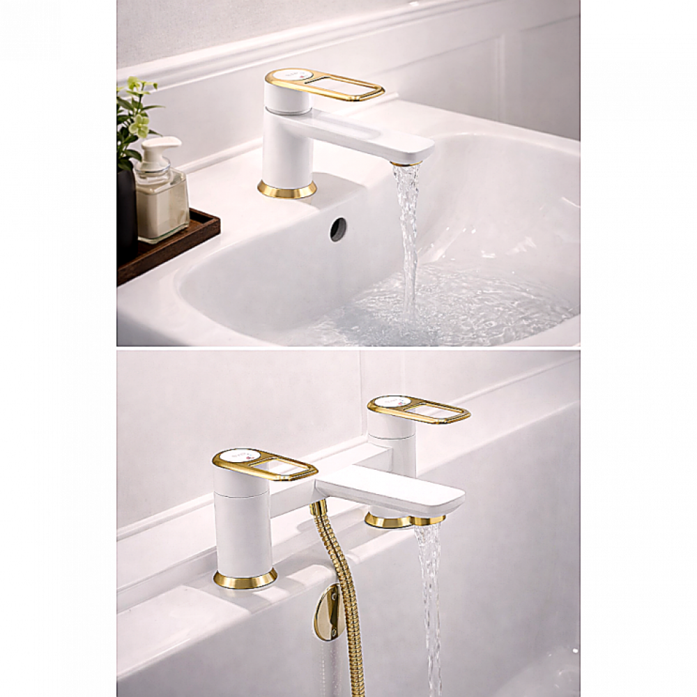 Abode Levarto basin & bath filler Tap Set 1 - Matt White & Brass