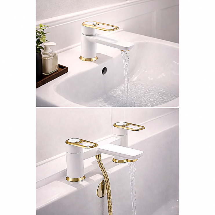 Abode Levarto basin & bath filler Tap Set 1 - Matt White & Brass