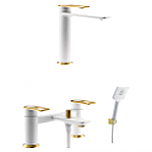 Abode Levarto Tall Basin & bath/shower Tap Set 6 - Matt White & Brass