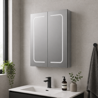 Rika 600mm 2 Door Front-Lit LED Mirror Cabinet