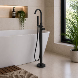 Evola Floor Standing Bath/Shower Mixer - Matt Black Bathroom Taps Evola Floor Standing Bath/Shower Mixer - Matt Black Bathroom Taps