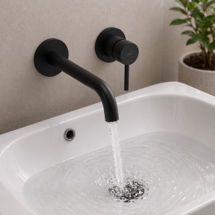 Abode Harmonie Wall Mounted Basin / Bath Mixer - Matt Black Bathroom Taps