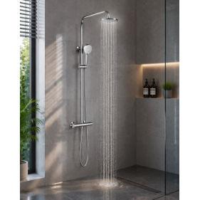 Round Thermostatic Bar Mixer w/Riser Kit - Chrome