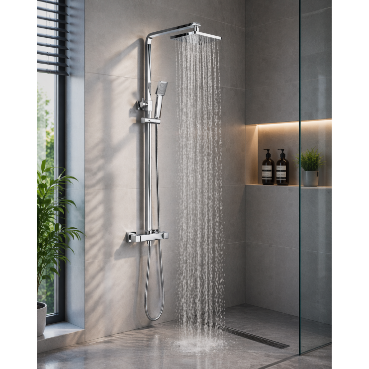 Square Thermostatic Bar Mixer w/Riser Kit - Chrome Square Thermostatic Bar Mixer w/Riser Kit - Chrome