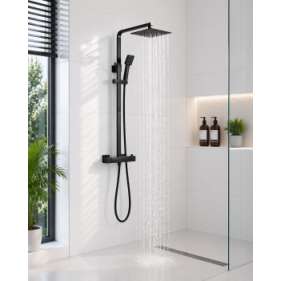 Cosmic Square Thermostatic Bar Mixer w/Riser Kit - Matt Black