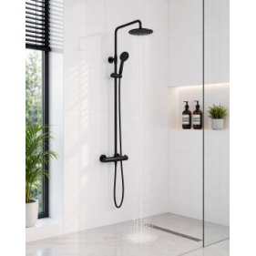 Round Thermostatic Bar Mixer w/Riser Kit - Matt Black