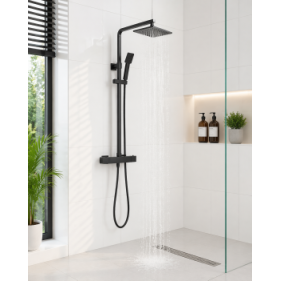 Square Thermostatic Bar Mixer w/Riser Kit - Matt Black