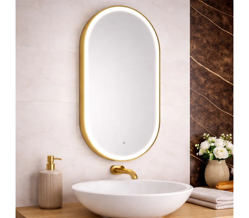Origins Living Lomax Light Capsule Mirror 40 Brushed Brass - 40x80cm LML-01C048-BB Illuminated Bathroom Mirror