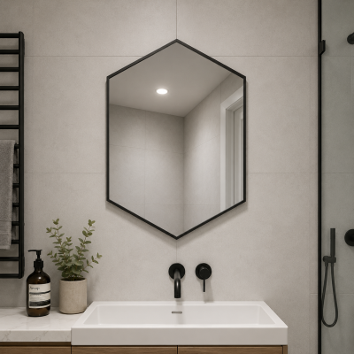 Origins Living Docklands Hexagonal Mirror Black - 50x75cm B375516