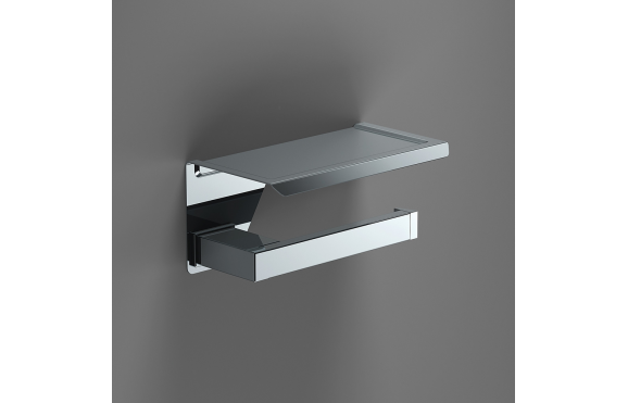 Origins Living S Cube Toilet Roll Holder with Shelf - Chrome 173938