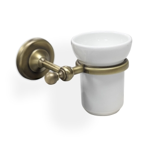 Bathroom Tumblers ALB-111001-AB Origins Living Albany Tumbler Holder - Aged Brass/White ALB-111001-AB