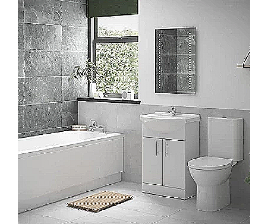 Full Bathroom Suite with Bath, 56cm Vanity Unit, Close-coupled WC & Brassware