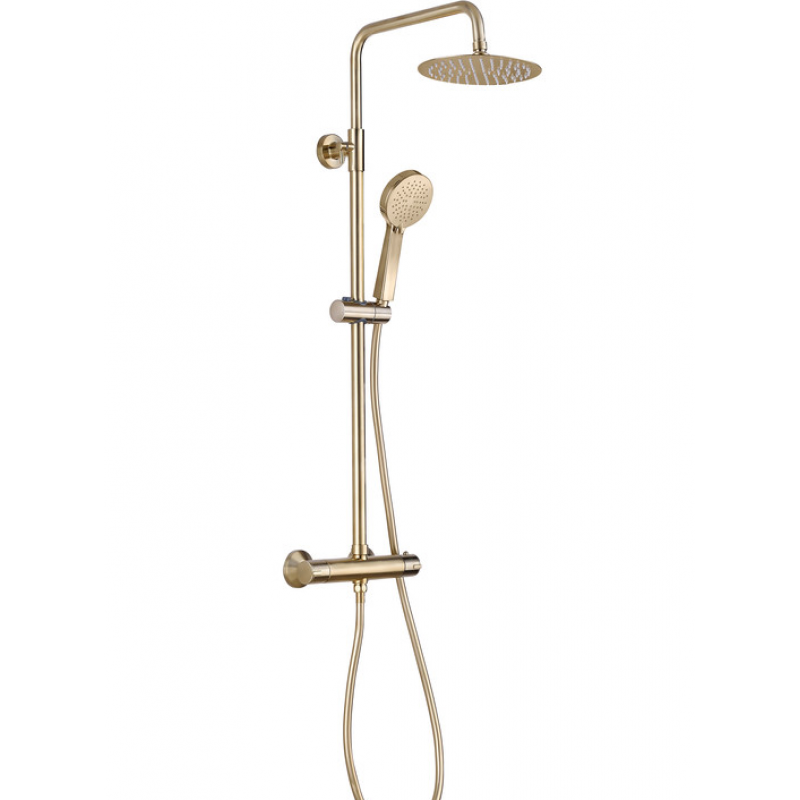 Round Thermostatic Bar Mixer with Riser Kit - Brushed Brass