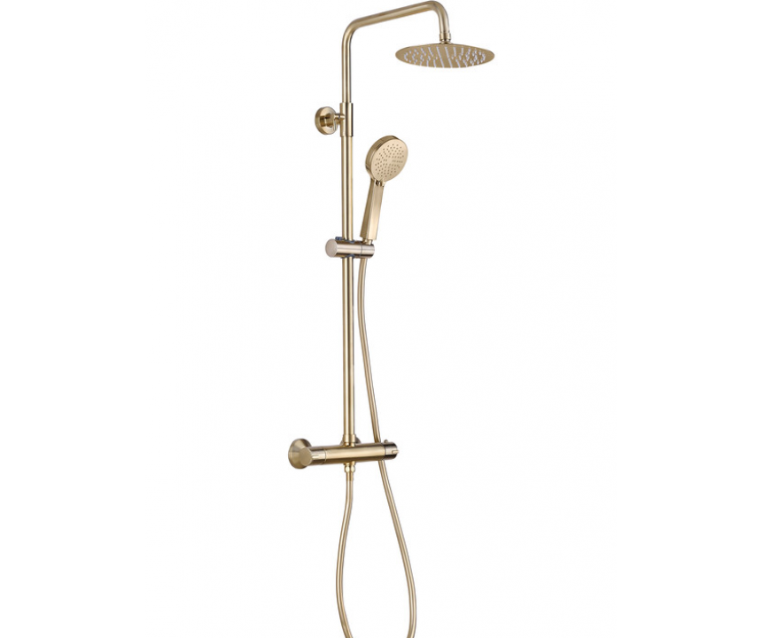 Round Thermostatic Bar Mixer with Riser Kit - Brushed Brass