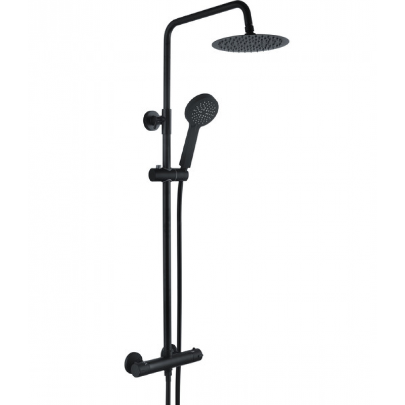 Round Thermostatic Bar Mixer w/Riser Kit - Matt Black