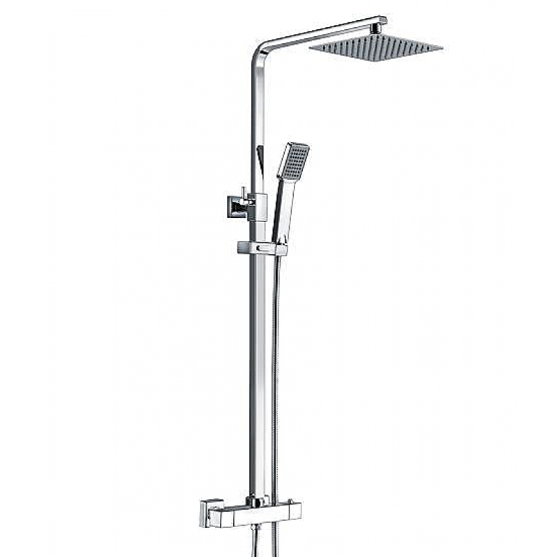 Square Thermostatic Bar Mixer w/Riser Kit - Chrome