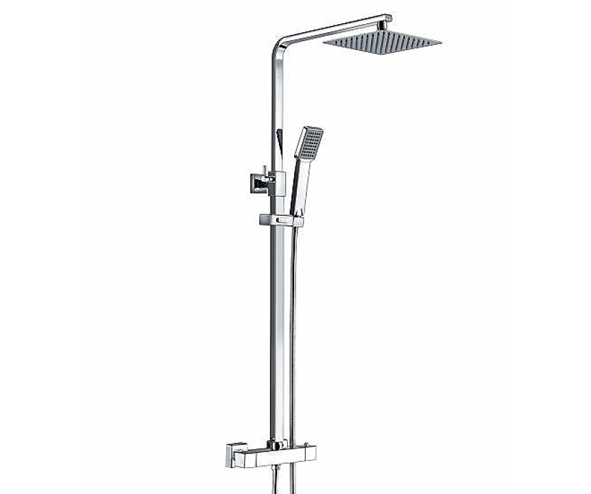 Square Thermostatic Bar Mixer w/Riser Kit - Chrome