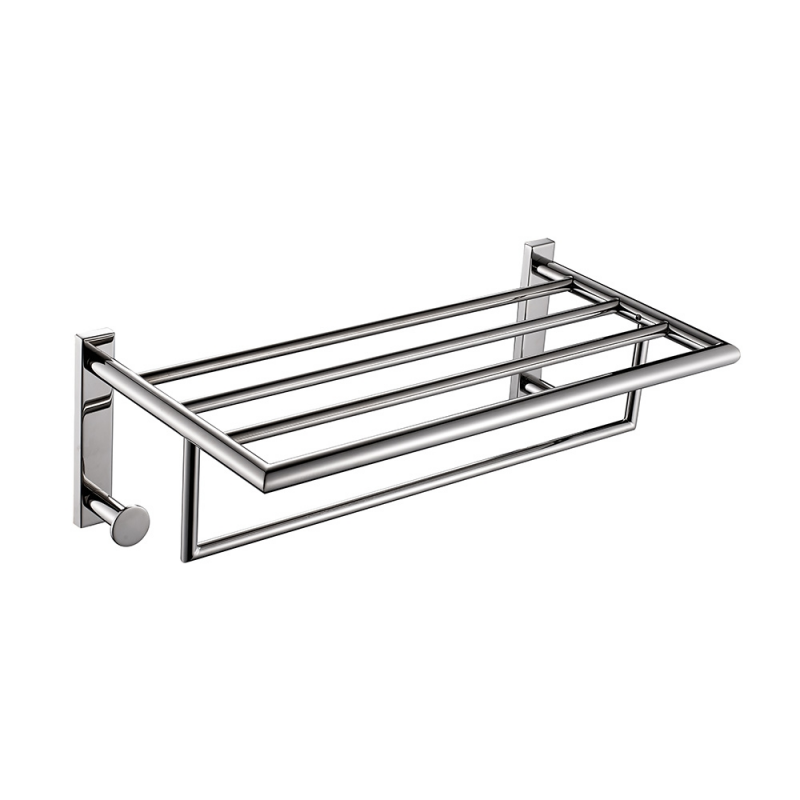 Chrome and Black Bathroom Towel Racks 5035-13 Origins Living G Pro Towel Rack with Hooks - Chrome 5035-13