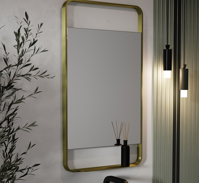 Origins Living Mirrors Ludgate LDG-002510-BB Origins Living Ludgate Mirror with Shelf 55 Brushed Brass LDG-002510-BB